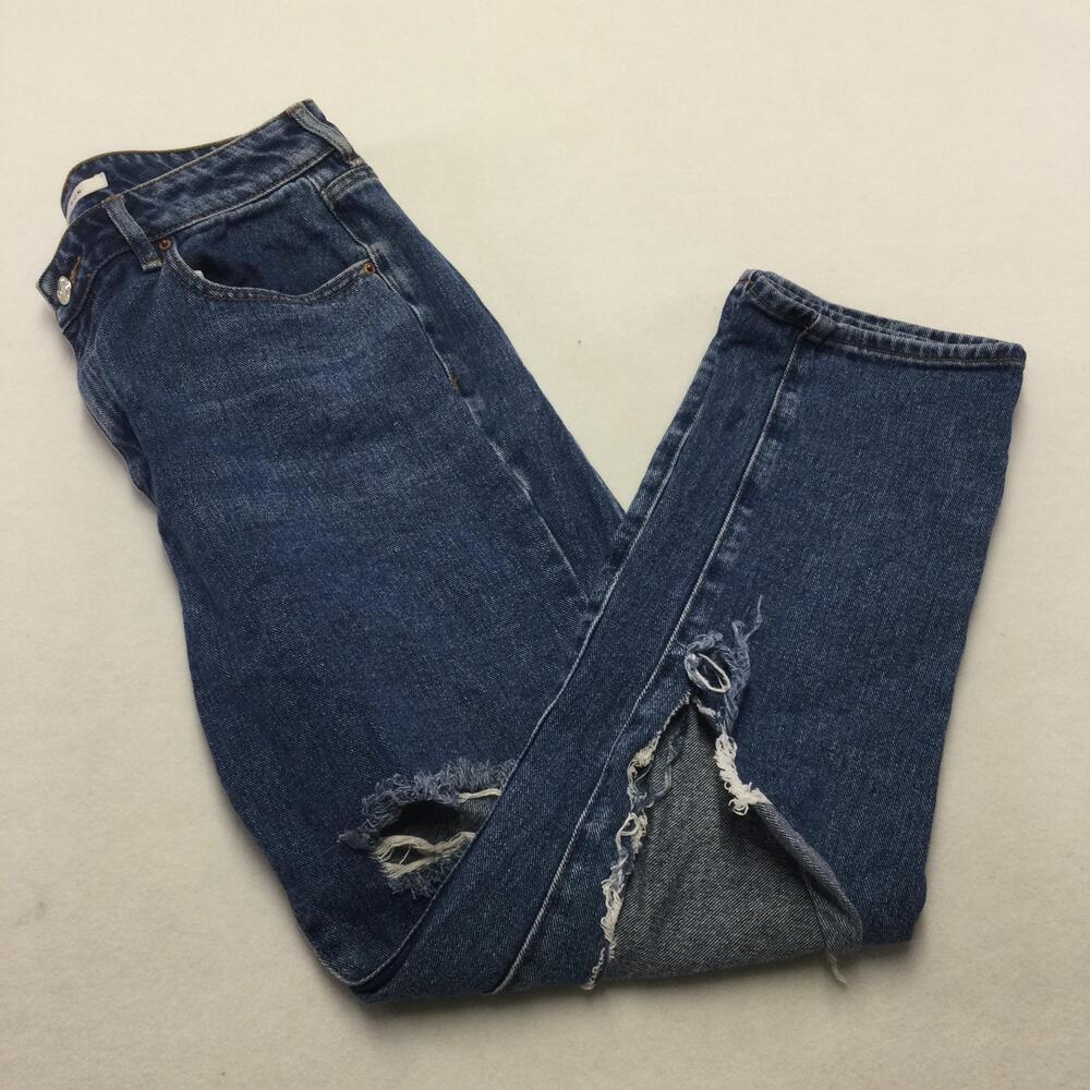 PacSun Mom Jeans Womens 29 Blue Medium Wash High Rise Distressed Relaxed Denim